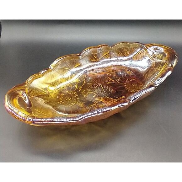 VTG Indiana Glass Carnival Marigold Sunflower Oval Celery Relish Dish 9.25" - Picture 9 of 10